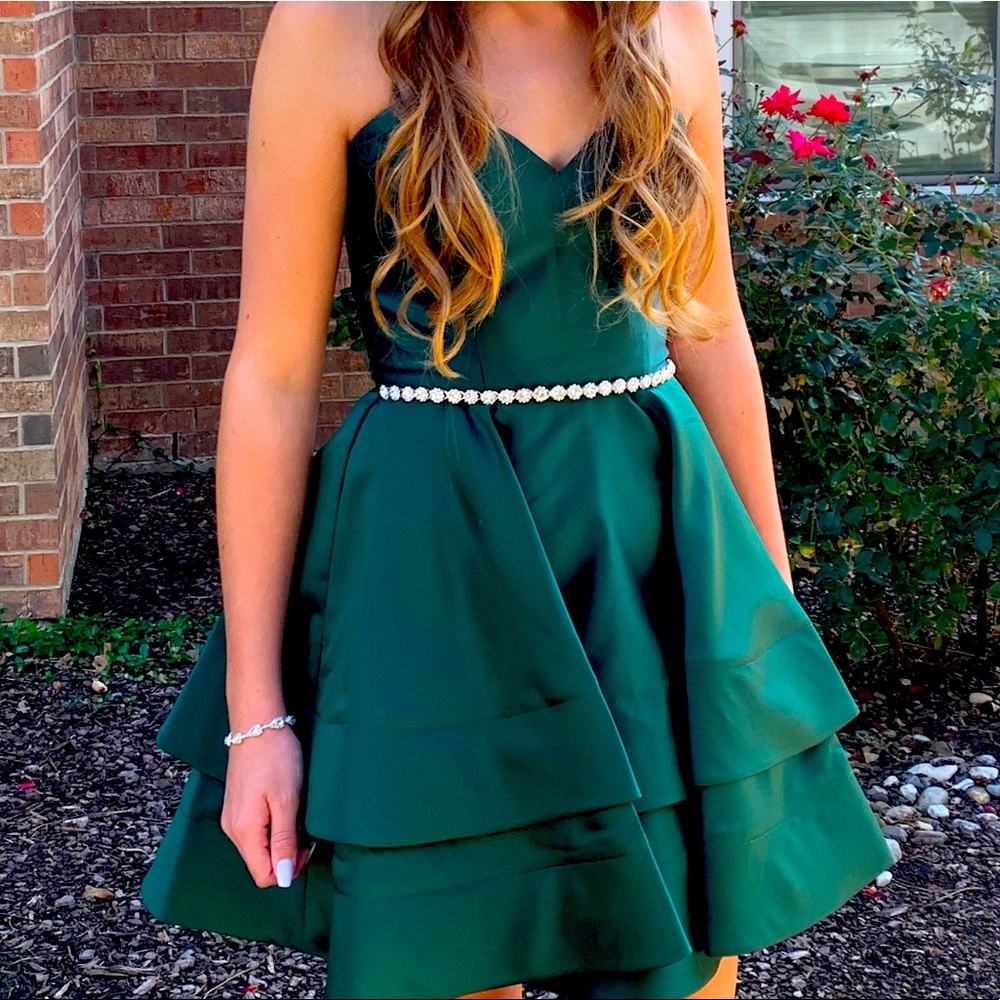 Blondie Nites Emerald green strapless homecoming dress worn once